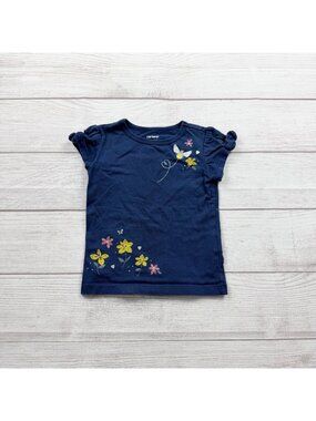 Carters’s Toddler Girls Navy Blue T-Shirt Floral Butterfly Embroidered 2T